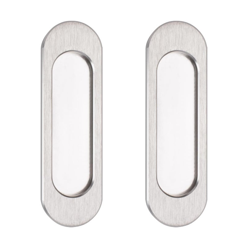MOROBOR Self-Stick Oval Sliding Door Pulls  2pcs Aluminum Alloy Hidden Recessed Pull Handle for Sliding Barn Door  Closet Cabinet Drawers (Brushed Steel  100mm) - Image 1